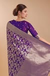 Shop_Samyukta Singhania_Purple Embroidery, Zari V-neck Woven Banarasi Silk Saree With Blouse _Online_at_Aza_Fashions
