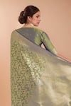 Samyukta Singhania_Green Zari V-neck Woven Banarasi Silk Saree With Blouse _Online_at_Aza_Fashions
