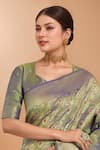Buy_Samyukta Singhania_Green Zari V-neck Woven Banarasi Silk Saree With Blouse 