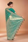 Shop_Samyukta Singhania_Turquoise Zari V-neck Woven Banarasi Saree With Blouse _at_Aza_Fashions