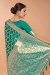 Samyukta Singhania_Turquoise Zari V-neck Woven Banarasi Saree With Blouse _Online_at_Aza_Fashions