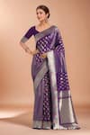 Buy_Samyukta Singhania_Purple Zari V-neck Woven Banarasi Silk Saree With Blouse _at_Aza_Fashions