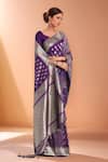 Samyukta Singhania_Purple Zari V-neck Woven Banarasi Silk Saree With Blouse _at_Aza_Fashions
