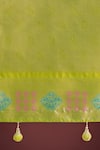 Shop_Samyukta Singhania_Green Tassels, Zari Round Neck Woven Banarasi Silk Saree With Blouse _Online_at_Aza_Fashions