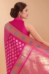 Buy_Samyukta Singhania_Pink Embroidery High Neck Zari Woven Banarasi Silk Saree With Blouse _Online_at_Aza_Fashions