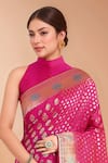 Shop_Samyukta Singhania_Pink Embroidery High Neck Zari Woven Banarasi Silk Saree With Blouse _Online_at_Aza_Fashions
