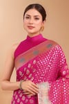 Samyukta Singhania_Pink Embroidery High Neck Zari Woven Banarasi Silk Saree With Blouse _at_Aza_Fashions