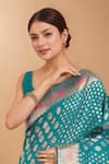 Buy_Samyukta Singhania_Blue Embroidery Round Neck Zari Woven Banarasi Silk Saree With Blouse 