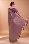 Shop_Samyukta Singhania_Purple Zari V-neck Woven Banarasi Silk Saree With Blouse _at_Aza_Fashions