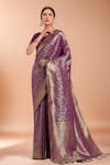 Buy_Samyukta Singhania_Purple Zari V-neck Woven Banarasi Silk Saree With Blouse _at_Aza_Fashions
