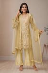 Buy_Aariyana Couture_Gold Net, Organza, Bamboo Tassels Collared Embroidered Kurta Set_at_Aza_Fashions