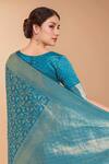 Buy_Samyukta Singhania_Sky Blue Tassels V-neck Zari Woven Banarasi Silk Saree With Blouse _Online_at_Aza_Fashions