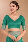 Buy_Samyukta Singhania_Turquoise Zari V-neck Woven Banarasi Saree With Blouse _Online_at_Aza_Fashions