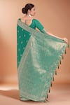 Shop_Samyukta Singhania_Turquoise Zari V-neck Woven Banarasi Saree With Blouse _at_Aza_Fashions