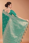 Buy_Samyukta Singhania_Turquoise Zari V-neck Woven Banarasi Saree With Blouse 