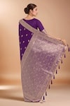 Shop_Samyukta Singhania_Purple Embroidery, Zari V-neck Woven Banarasi Saree With Blouse _at_Aza_Fashions