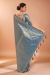 Shop_Samyukta Singhania_Blue Tassels, Zari V-neck Woven Banarasi Satin Silk Saree With Blouse _at_Aza_Fashions