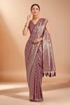 Buy_Samyukta Singhania_Pink Tassels, Zari V-neck Woven Banarasi Silk Saree With Blouse _at_Aza_Fashions