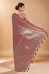 Shop_Samyukta Singhania_Pink Tassels, Zari V-neck Woven Banarasi Silk Saree With Blouse _at_Aza_Fashions