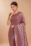 Samyukta Singhania_Pink Tassels, Zari V-neck Woven Banarasi Silk Saree With Blouse _Online_at_Aza_Fashions