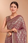 Shop_Samyukta Singhania_Pink Tassels, Zari V-neck Woven Banarasi Silk Saree With Blouse _Online_at_Aza_Fashions