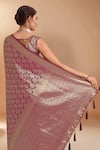 Buy_Samyukta Singhania_Pink Tassels, Zari V-neck Woven Banarasi Silk Saree With Blouse 