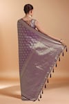 Shop_Samyukta Singhania_Purple Tassels, Zari V-neck Woven Banarasi Saree With Blouse _at_Aza_Fashions