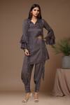 Buy_Aariyana Couture_Grey Modal, Georgette, Satin Sequins Collared Bell Sleeve Kurta Pant Set_at_Aza_Fashions