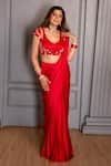 Ritika Verma_Red Satin Embroidery, Cut Work Plunge Zehra Fishcut Pre-draped Saree With Blouse _Online_at_Aza_Fashions