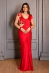 Shop_Ritika Verma_Red Satin Embroidery, Cut Work Plunge Zehra Fishcut Pre-draped Saree With Blouse _at_Aza_Fashions