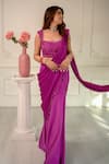 Shop_Ritika Verma_Fuchsia Satin Tassels, Sequins, Beads, Heer Fishcut Pre-draped Saree With Blouse _at_Aza_Fashions