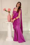 Buy_Ritika Verma_Fuchsia Satin Tassels, Sequins, Beads, Heer Fishcut Pre-draped Saree With Blouse _Online_at_Aza_Fashions