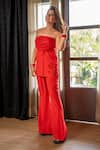 Ritika Verma_Red Georgette Embroidery, Sequins Serah Embellished Blazer With Pant _Online_at_Aza_Fashions