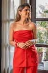 Shop_Ritika Verma_Red Georgette Embroidery, Sequins Serah Embellished Blazer With Pant _Online_at_Aza_Fashions