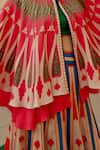 Buy_Swati Vijaivargie_Red Linen, Satin Round Neck Color Block Cape Lehenga Set _Online_at_Aza_Fashions