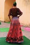 Shop_Swati Vijaivargie_Brown Linen, Satin Embroidery Round Neck Polka Dot Pattern Top With Lehenga _at_Aza_Fashions