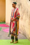 Buy_Swati Vijaivargie_Multi Color Silk Embroidery Mandarin Collar Abstract Pattern Kurta Set _Online_at_Aza_Fashions