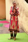 Shop_Swati Vijaivargie_Multi Color Silk Embroidery Mandarin Collar Abstract Pattern Kurta Set _Online_at_Aza_Fashions