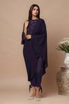 Buy_Aariyana Couture_Purple Modal, Satin Beads, Sequins Round Neck Draped Kurta Pant Set_at_Aza_Fashions