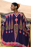 Buy_Swati Vijaivargie_Blue Silk Embroidery V-neck Abstract Pattern Poncho Set _Online_at_Aza_Fashions
