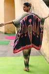 Shop_Swati Vijaivargie_Blue Silk Embroidery V-neck Abstract Pattern Poncho Set _at_Aza_Fashions
