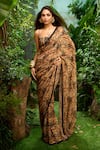Buy_Aza X Shilpa Shetty Kundra_Beige Chiffon, Viscose, Crepe, Modal, Animal Print Saree With Hand Bustier _at_Aza_Fashions