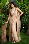 Buy_Aza X Shilpa Shetty Kundra_Yellow Modal, Satin, Chiffon Striped Animal Print Pre-draped Saree With Blouse 