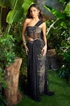 Buy_Aza X Shilpa Shetty Kundra_Black Mesh, Viscose, Crepe Embroidery, Hand Draped Saree Skirt With Corset _at_Aza_Fashions