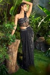 Buy_Aza X Shilpa Shetty Kundra_Black Mesh, Viscose, Crepe Embroidery, Hand Draped Saree Skirt With Corset 