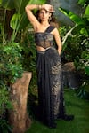 Shop_Aza X Shilpa Shetty Kundra_Black Mesh, Viscose, Crepe Embroidery, Hand Draped Saree Skirt With Corset 