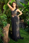 Aza X Shilpa Shetty Kundra_Black Mesh, Viscose, Crepe Embroidery, Hand Draped Saree Skirt With Corset _Online