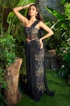 Buy_Aza X Shilpa Shetty Kundra_Black Mesh, Viscose, Crepe Embroidery, Hand Draped Saree Skirt With Corset _Online