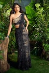 Buy_Aza X Shilpa Shetty Kundra_Black Viscose, Crepe, Mesh One Animal Print Pre-draped Saree With Blouse 