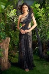 Buy_Aza X Shilpa Shetty Kundra_Black Viscose, Crepe, Mesh One Animal Print Pre-draped Saree With Blouse _Online